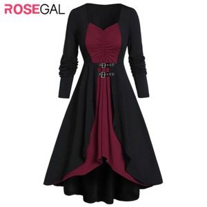 ROSEGAL Vintage Dress Women Plus Size Lace Up High Low Dress